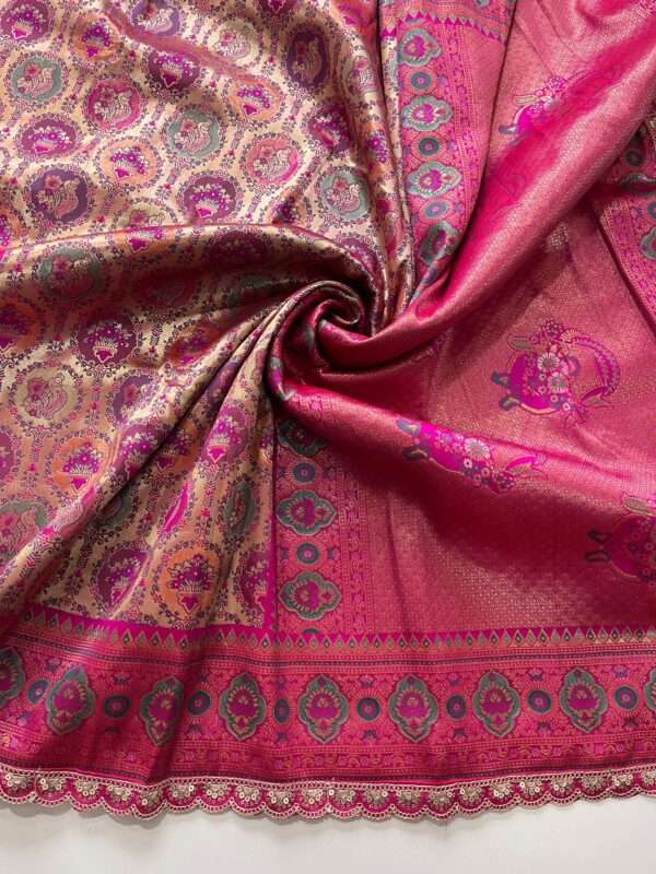 Pink Banarasi Silk Saree - Image 3