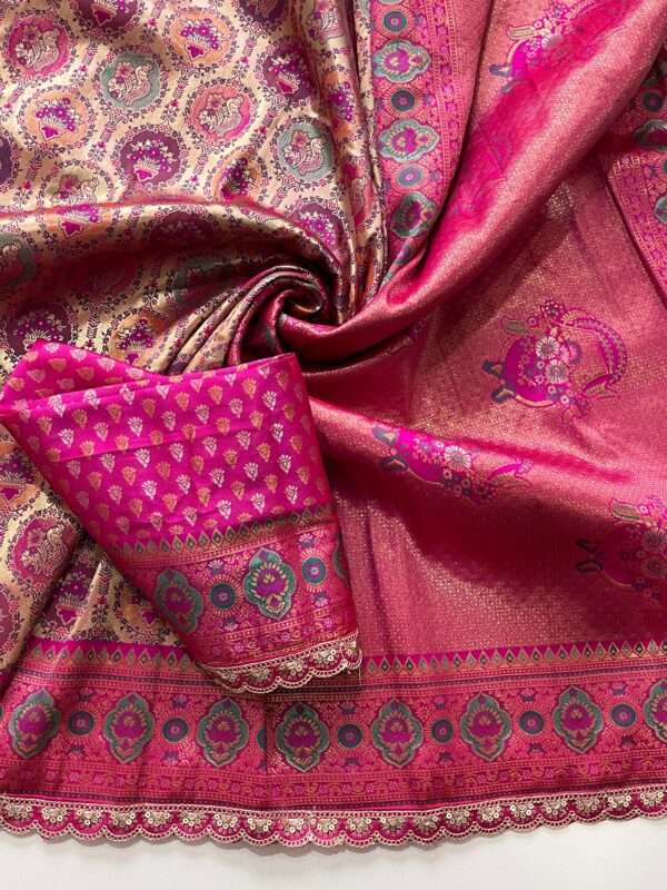 Pink Banarasi Silk Saree - Image 4