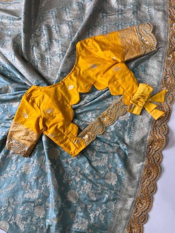 Flower Print Banarasi Silk Saree - Image 4