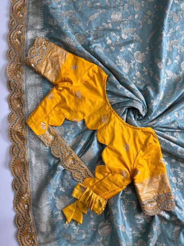 Flower Print Banarasi Silk Saree - Image 6