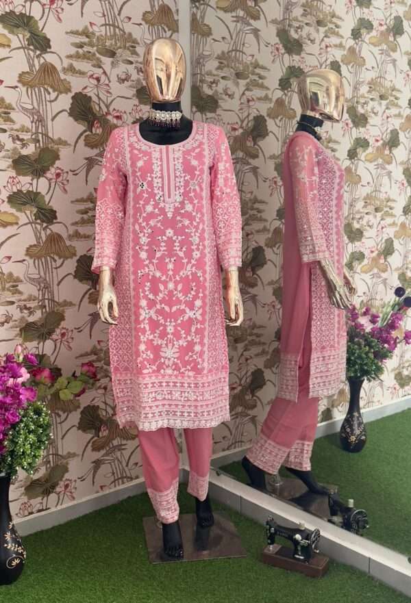 Elegant Pink Indian Georgette Kurti - Image 2