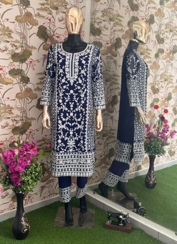 Elegant 3Pc Indian Georgette Kurti Set - Image 2