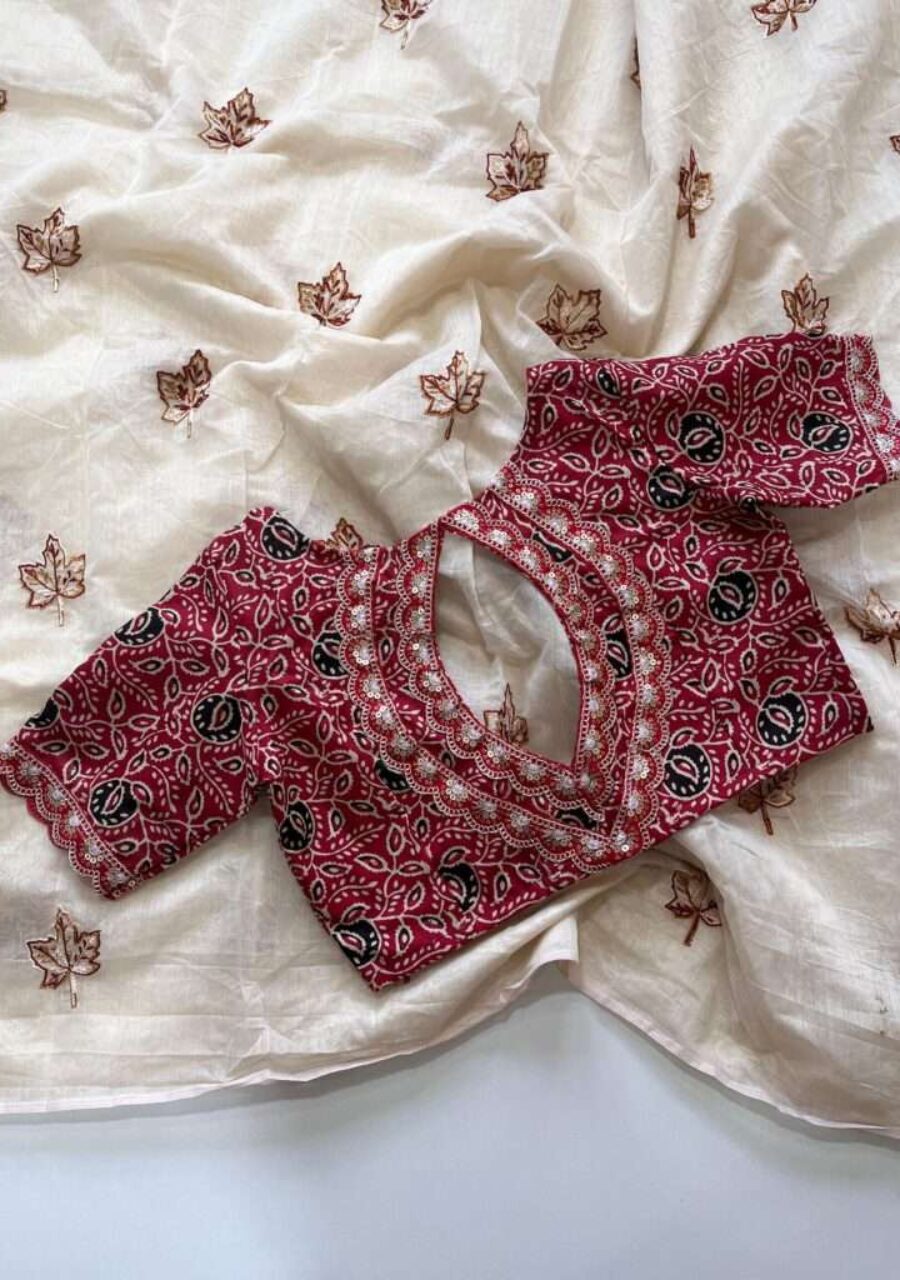 Pure Chanderi Cotton with Flower Embroidery