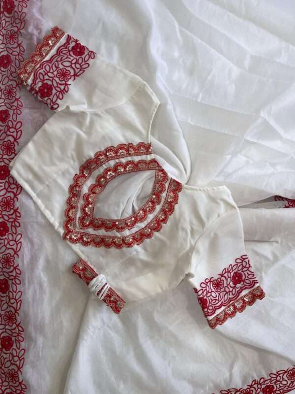 White Cotton Chanderi Saree - Image 2