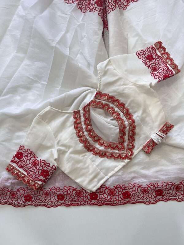 White Cotton Chanderi Saree - Image 3