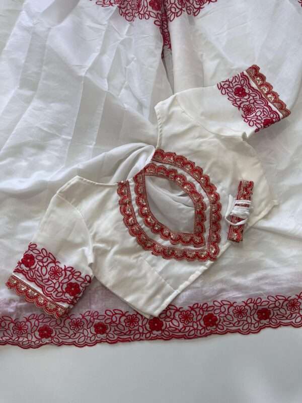 White Cotton Chanderi Saree - Image 5