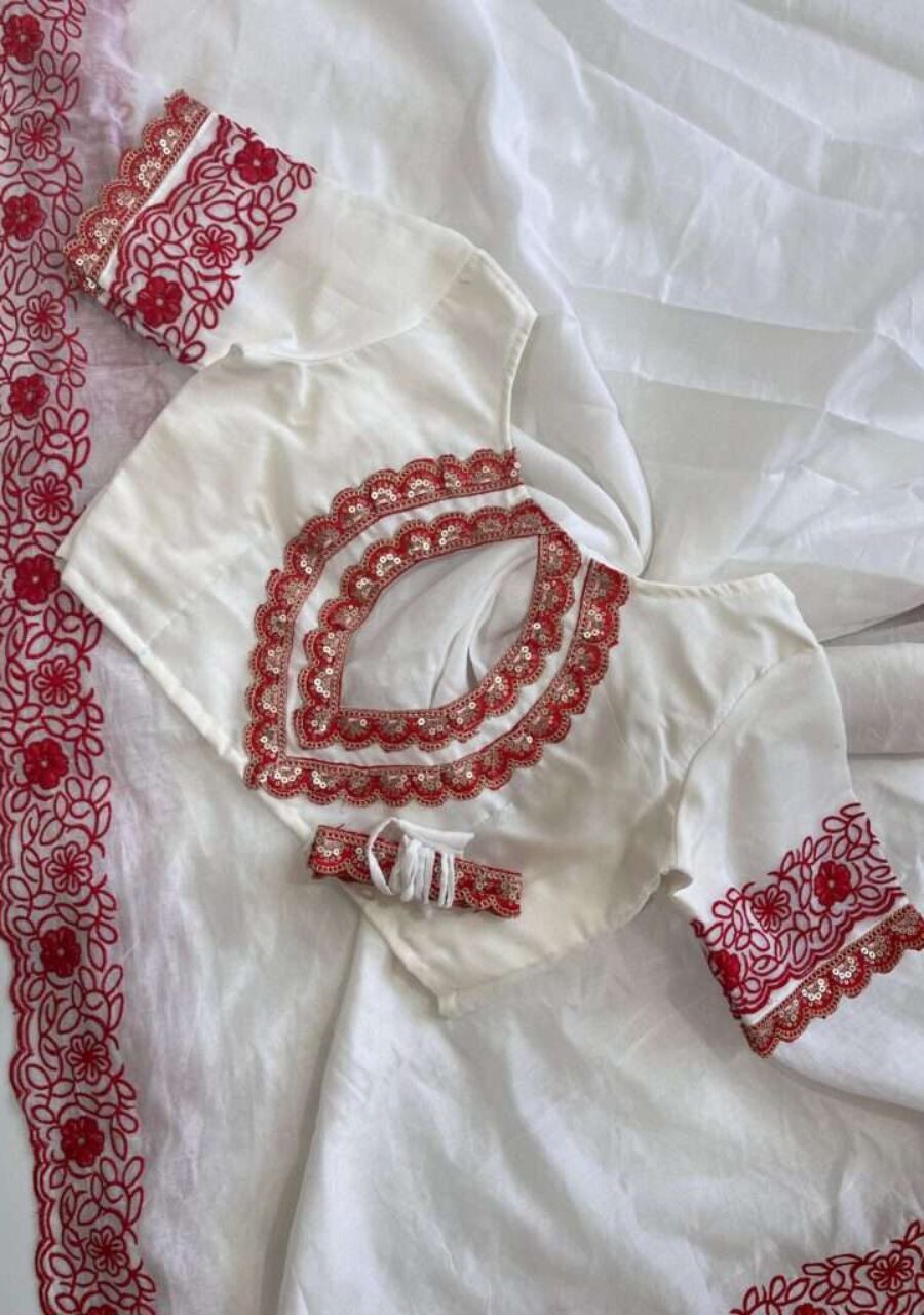 White Cotton Chanderi Saree